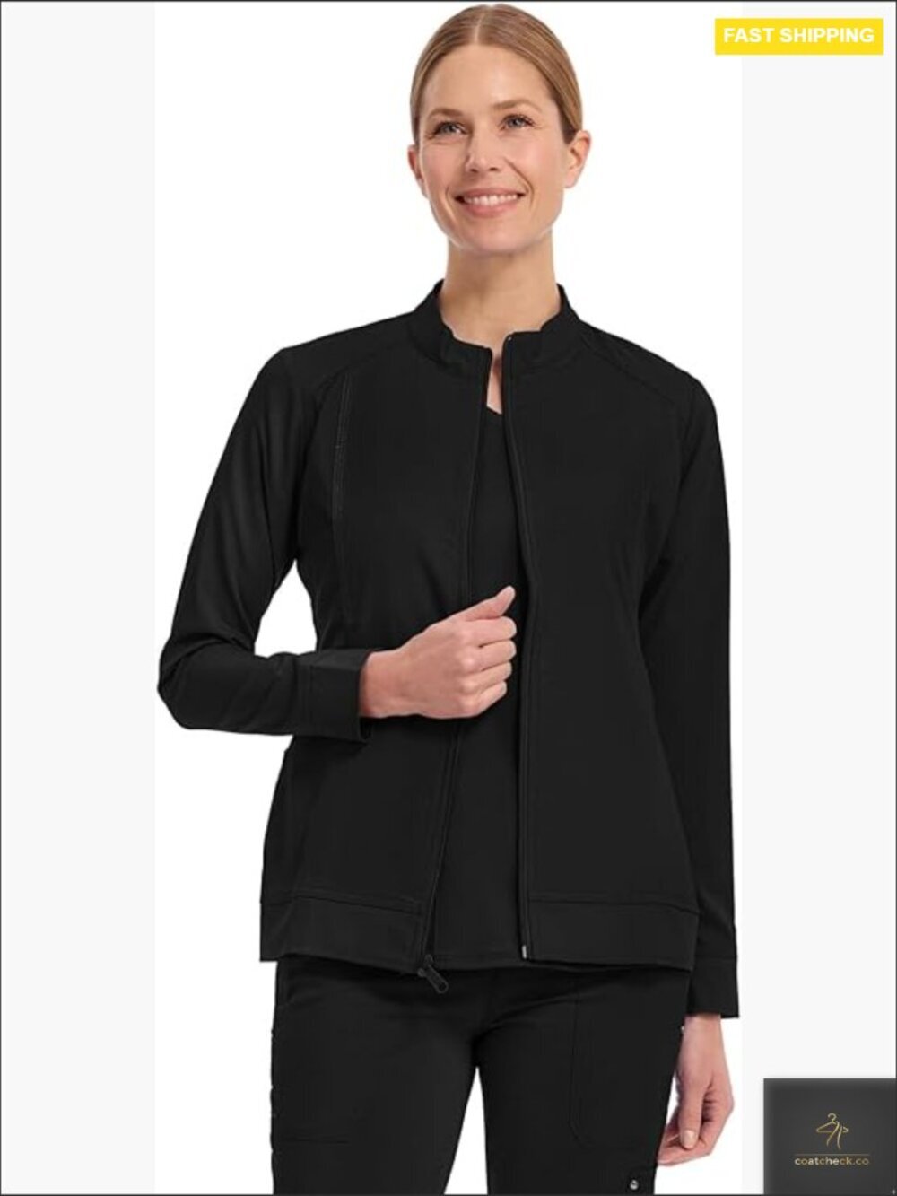 Zip-Up Scrub Jacket 2-Way Stretch Kangaroo Pockets Medical Uniform